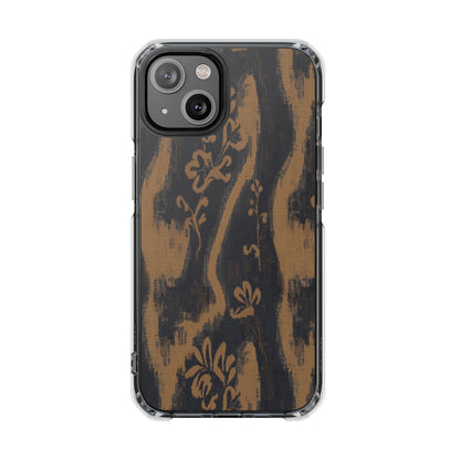 Clear Magnetic Phone Case — Rustic Woodgrain Floral Design