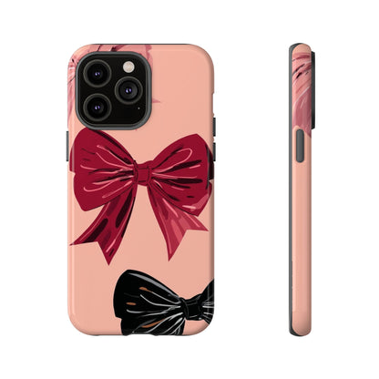 Bow Pattern Tough Phone Case — Pink, Red & Black Decorative Bows