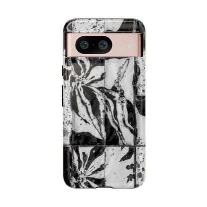 Monochrome Tile Floral Tough Phone Case