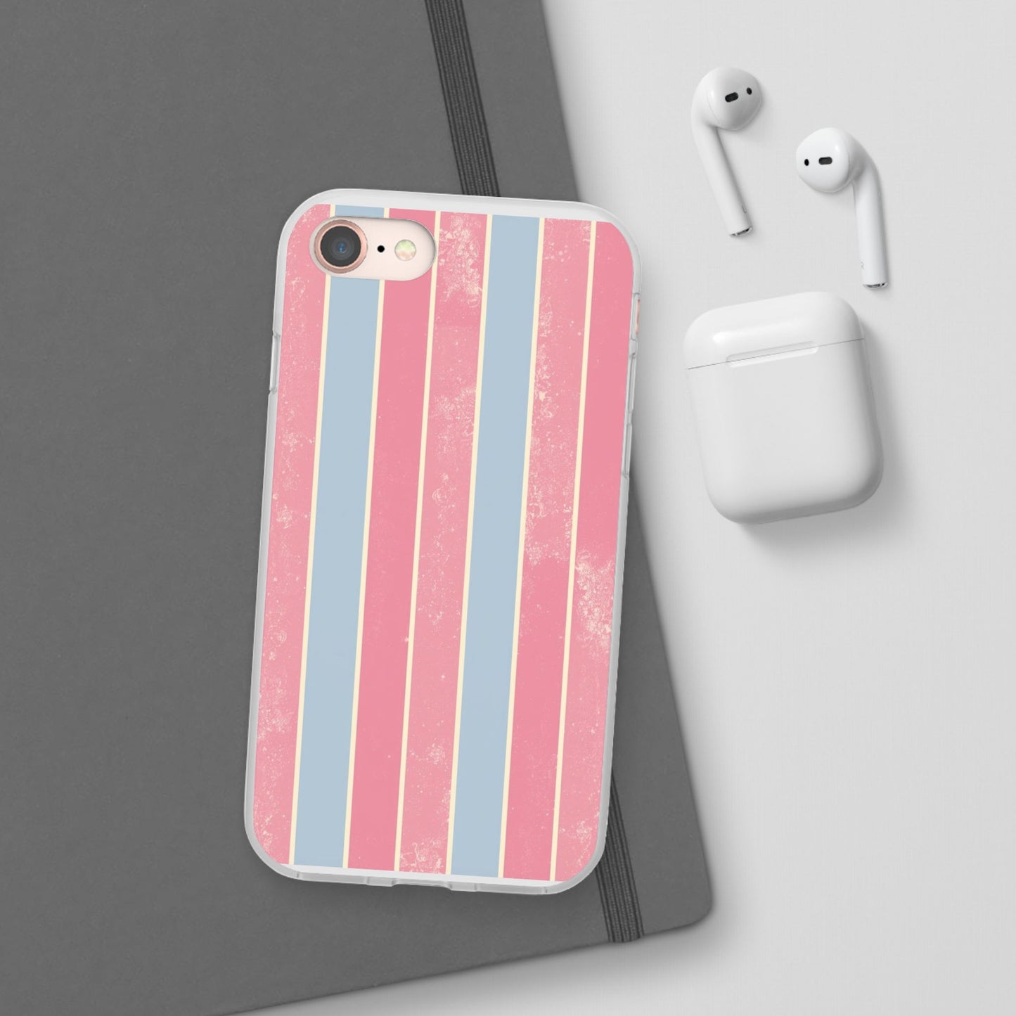 Striped Pink & Blue Phone Case — Retro Pastel Flexi Case