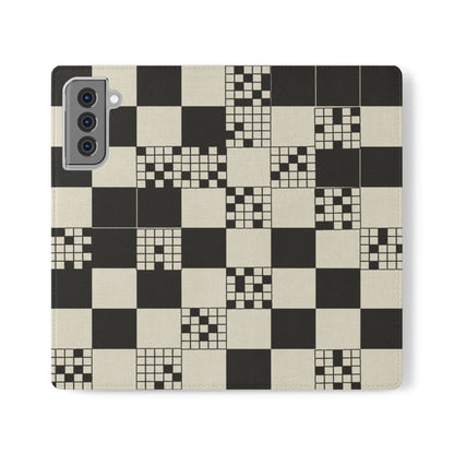 Checkerboard Flip Phone Case – Retro Black & Cream Geometric Wallet Case