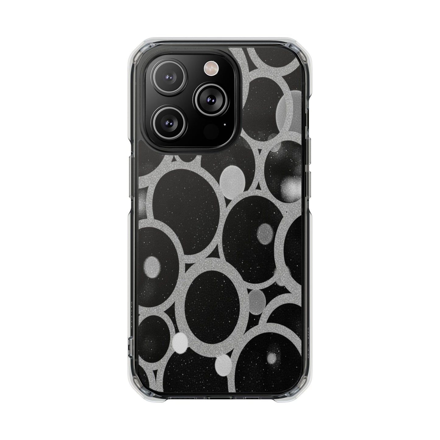 Magnetic Clear Phone Case — Abstract Black & Gray Bubble Design, Impact-Resistant