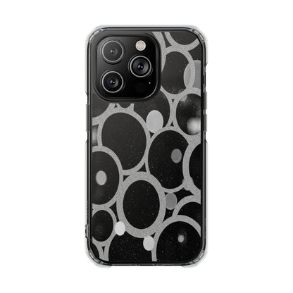 Magnetic Clear Phone Case — Abstract Black & Gray Bubble Design, Impact-Resistant