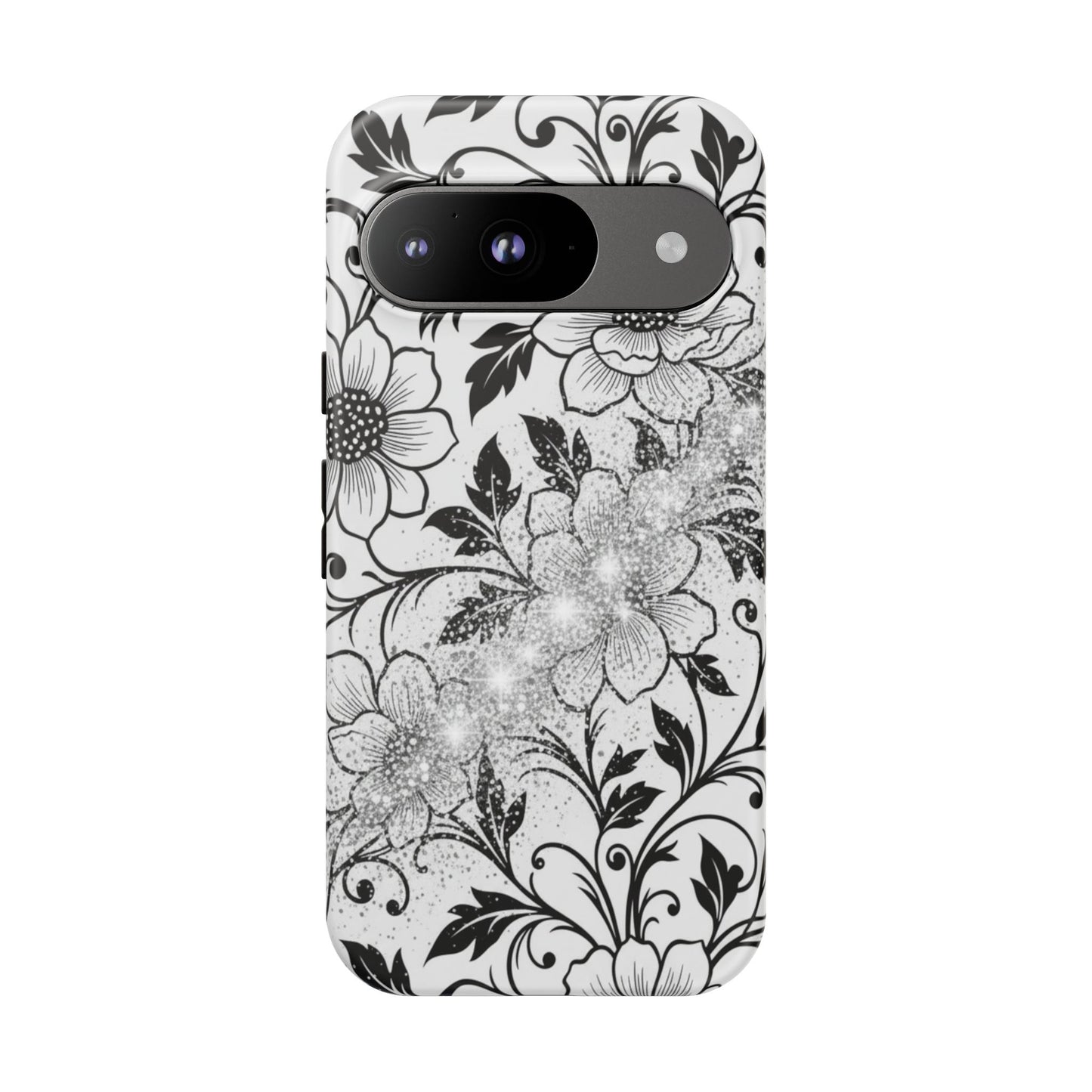 Floral Lace Phone Case — Black & White Vintage Flower Protective Case