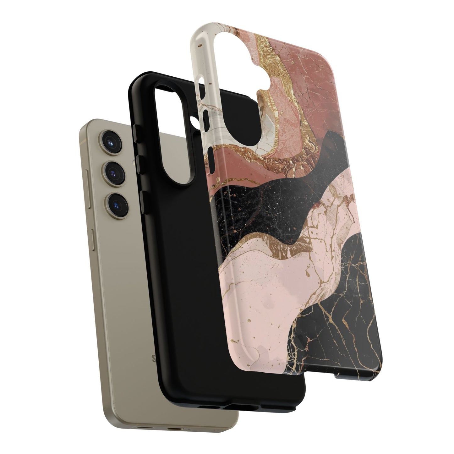 Marbled Rose Gold Phone Case — Abstract Pink & Black Protective Tough Case