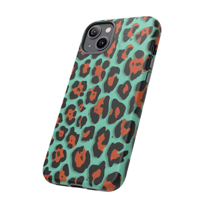 Teal & Rust Leopard Phone Case — Tough Protective Animal Print
