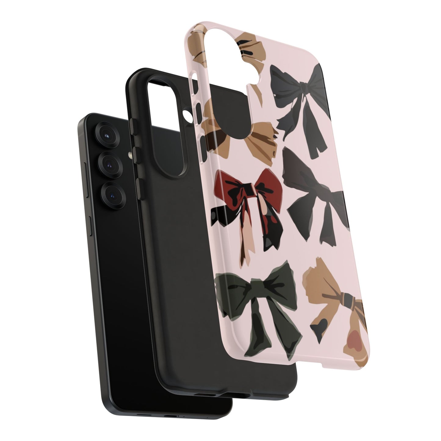 Bow Pattern Phone Case - Pink, Brown & Black Bows Protective Cover