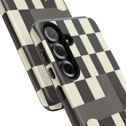 Checkerboard Wave Phone Case — Black & Cream Graphic Tough Case