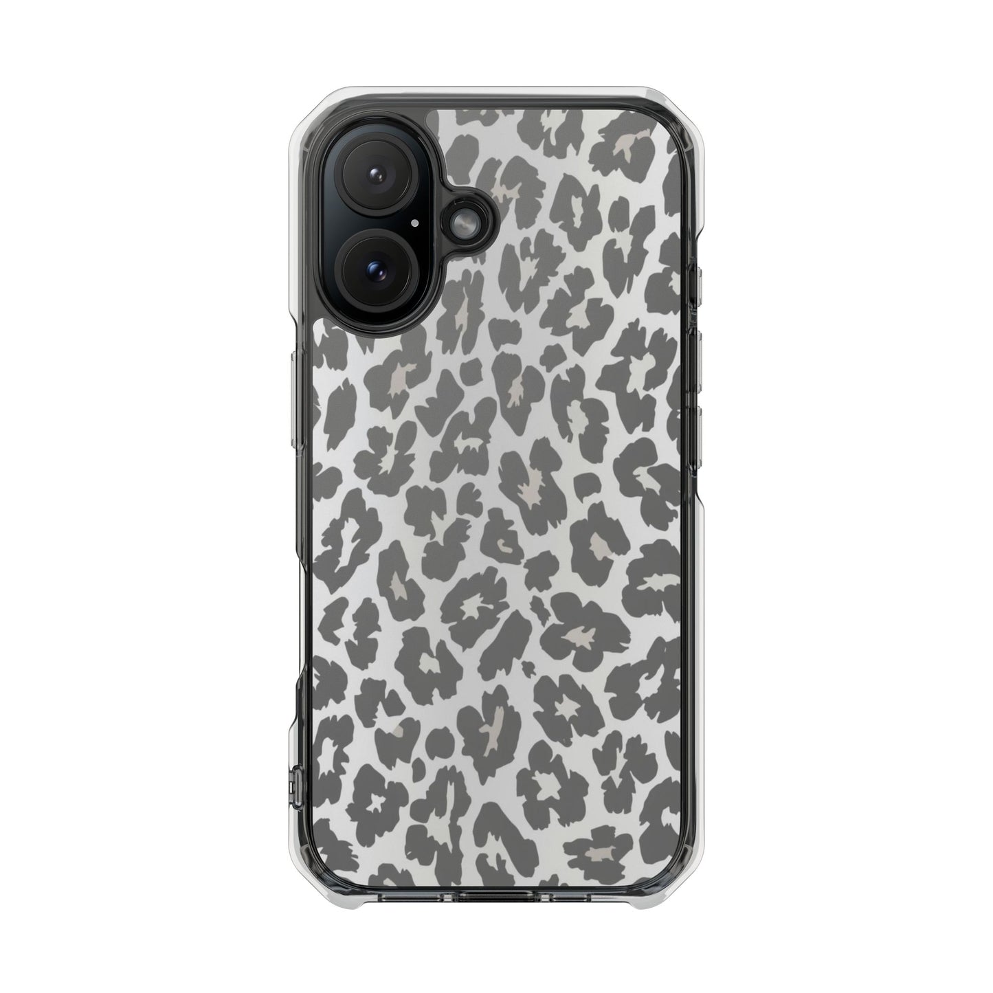 Clear Magnetic Impact Phone Case — Gray Leopard Print
