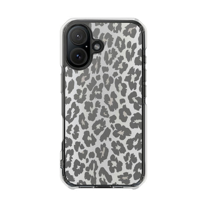 Clear Magnetic Impact Phone Case — Gray Leopard Print