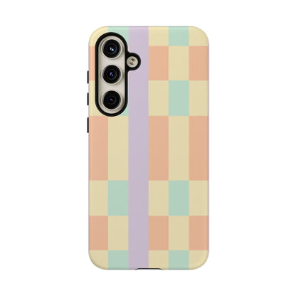 Pastel Checkered Phone Case — Retro Stripe Tough Case