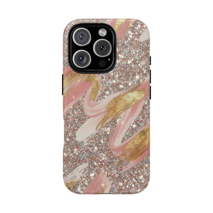 Glitter Blush Marble Phone Case — Pink Gold Swirl Tough Case