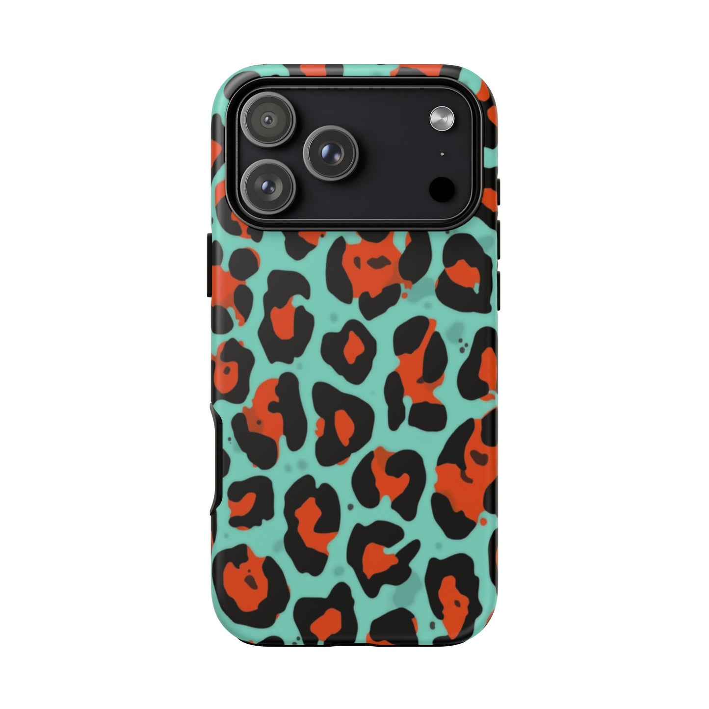 Leopard Print Tough Phone Case — Teal & Rust Protective iPhone Cover