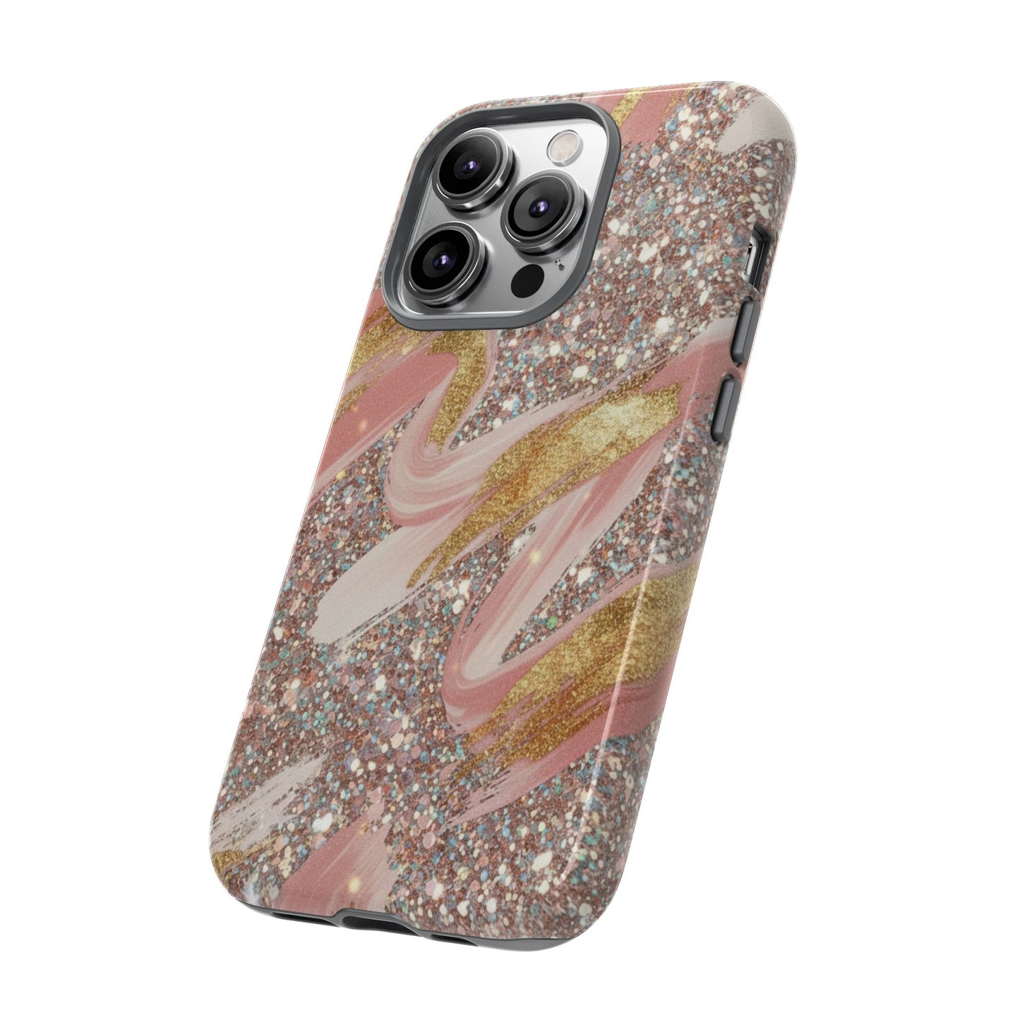 Glitter Blush Marble Phone Case — Pink Gold Swirl Tough Case