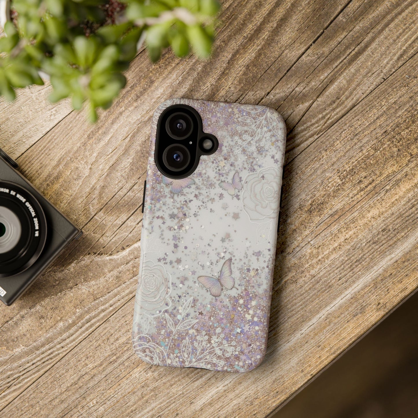 Butterfly Glitter Tough Phone Case — Floral Sparkle Protective Case