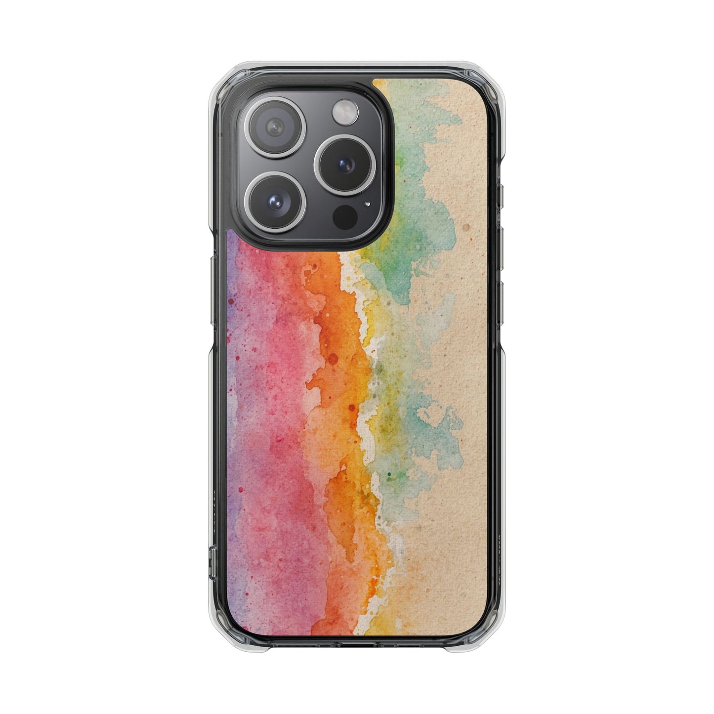 Clear Magnetic Phone Case — Watercolor Sunset Stripe Design