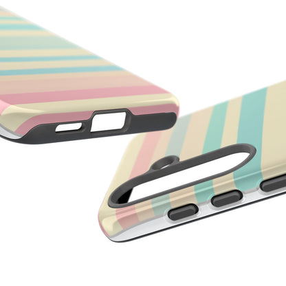 Pastel Striped Tough Phone Case – Protective Retro Rainbow Design