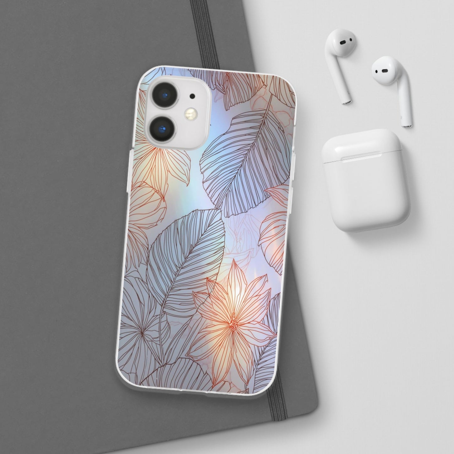 Floral Holographic Phone Case — Iridescent Leaves & Flowers Flexi Case