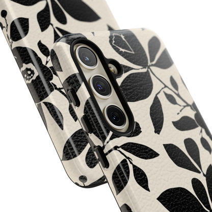 Black Floral Pattern Phone Case — Monochrome Botanical Tough Case