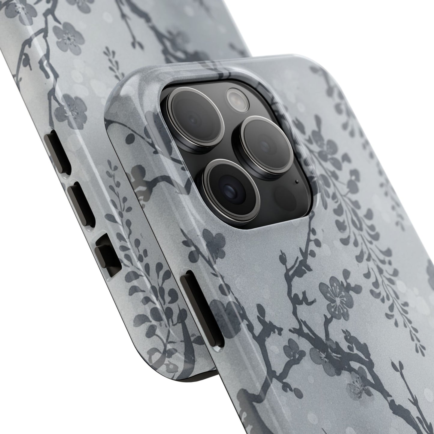 Tough Phone Case — Gray Cherry Blossom Ink Floral Design