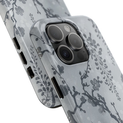 Tough Phone Case — Gray Cherry Blossom Ink Floral Design