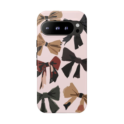 Bow Pattern Phone Case - Pink, Brown & Black Bows Protective Cover