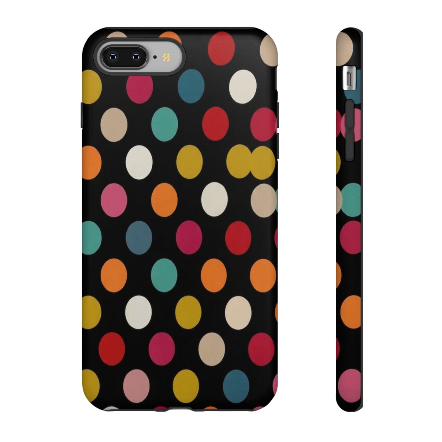 Polka Dot Tough Phone Case – Colorful Retro Dots on Black