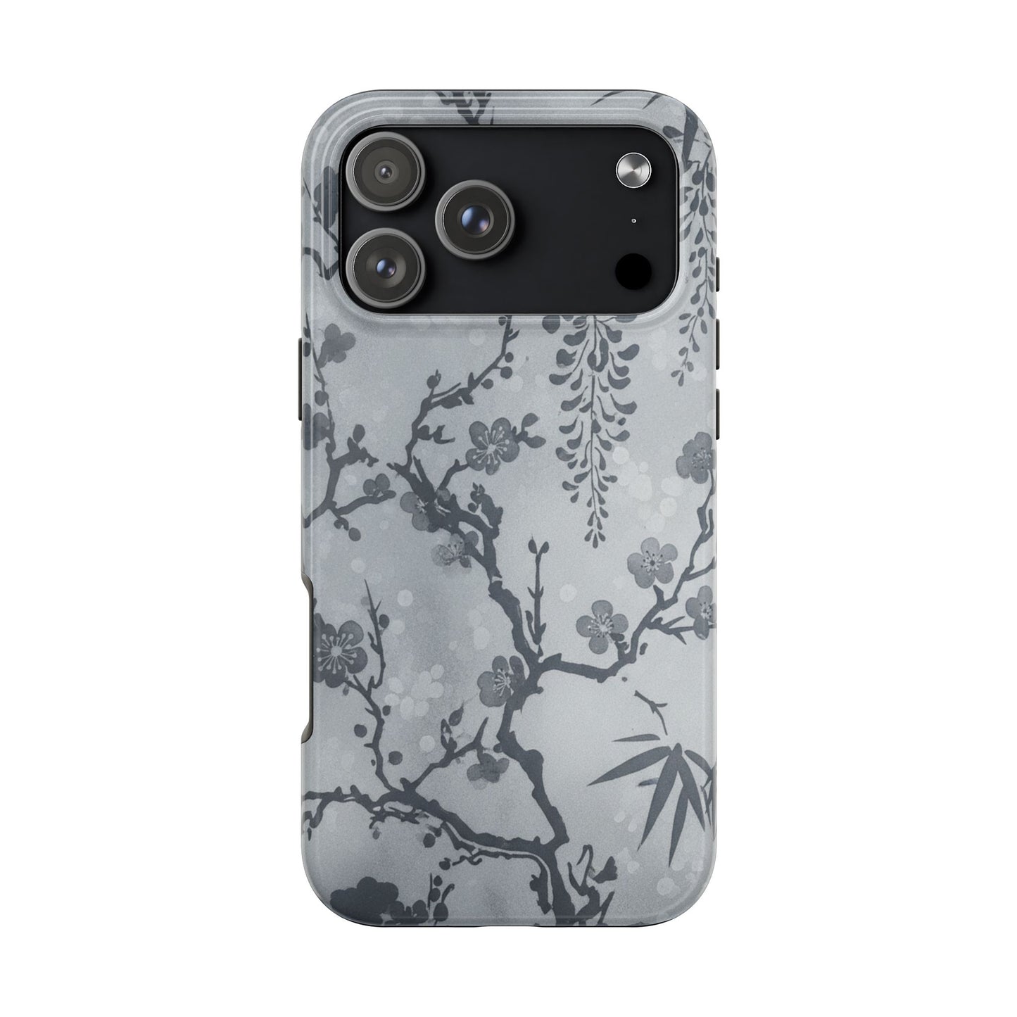 Tough Phone Case — Gray Cherry Blossom Ink Floral Design