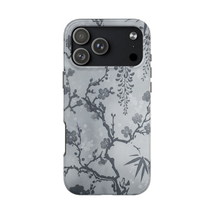 Tough Phone Case — Gray Cherry Blossom Ink Floral Design