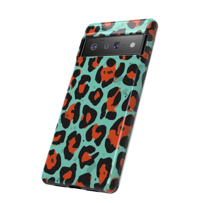 Leopard Print Tough Phone Case — Teal & Rust Protective iPhone Cover