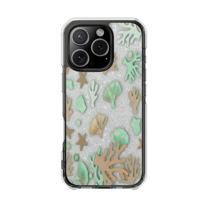 Clear Magnetic Phone Case — Sea Shell & Coral Glitter Design