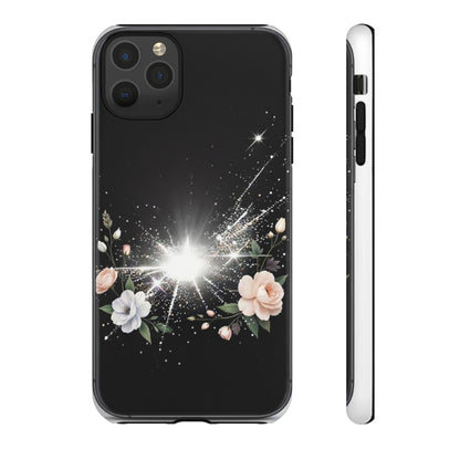 Floral Burst Phone Case — Protective Black Sparkle Design