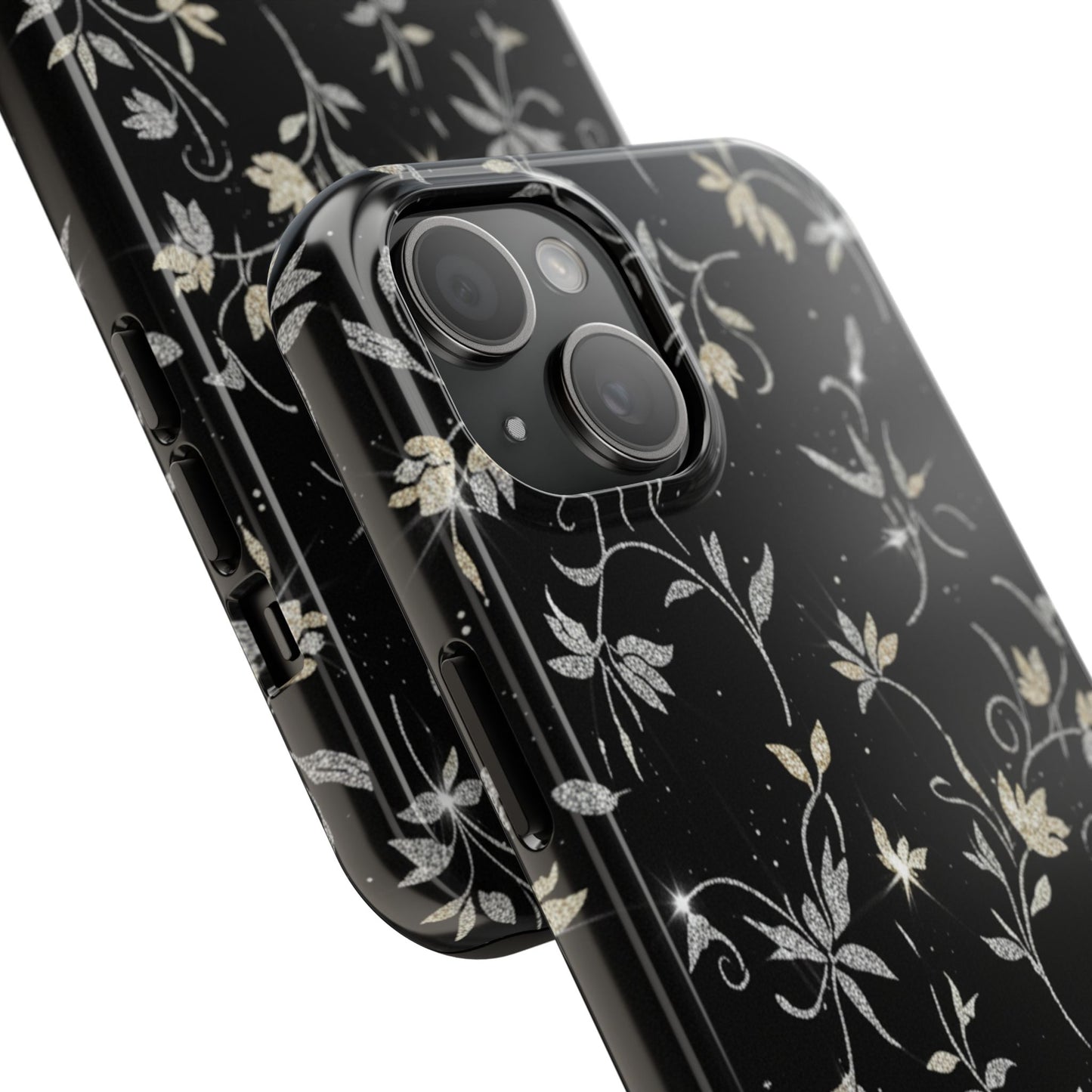 Floral Noir Tough Phone Case — Vintage Black Botanical Protective Cover