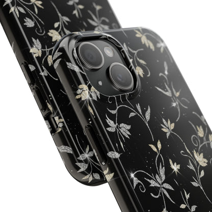 Floral Noir Tough Phone Case — Vintage Black Botanical Protective Cover