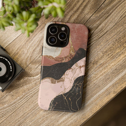 Marbled Rose Gold Phone Case — Abstract Pink & Black Protective Tough Case