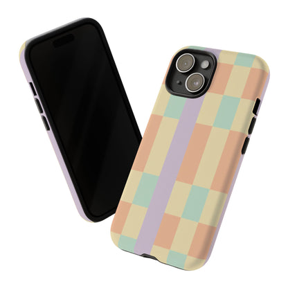 Pastel Checkered Phone Case — Retro Stripe Tough Case