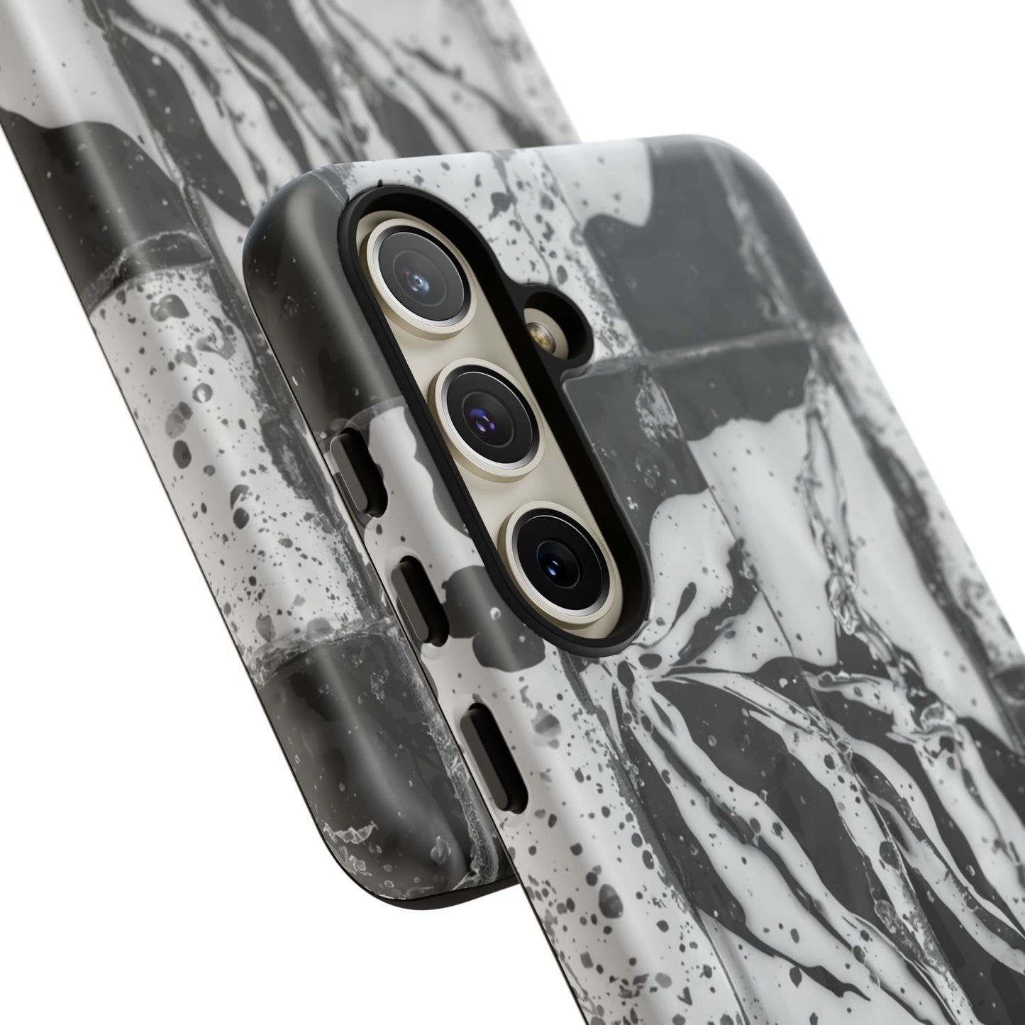 Monochrome Tile Floral Tough Phone Case