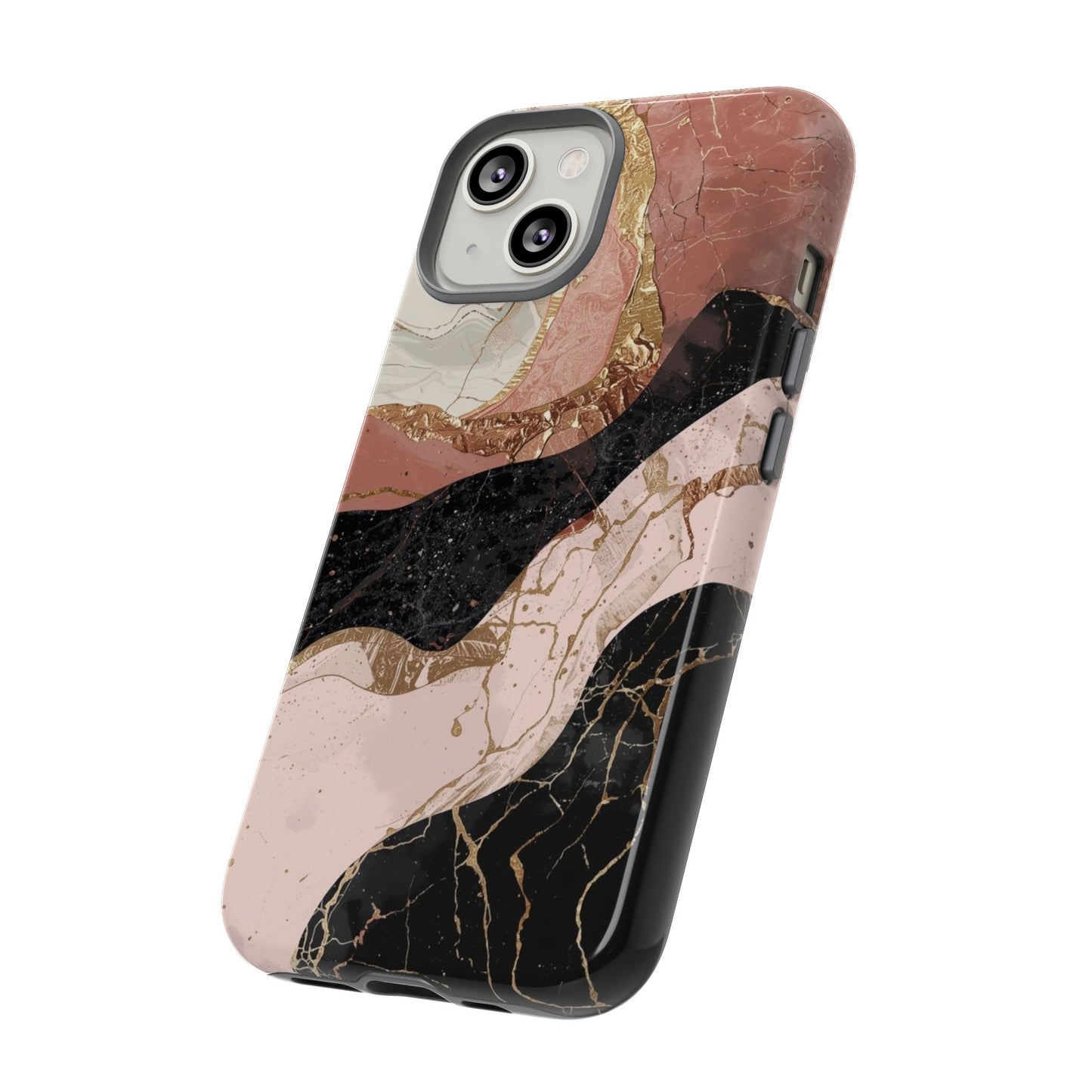 Marbled Rose Gold Phone Case — Abstract Pink & Black Protective Tough Case