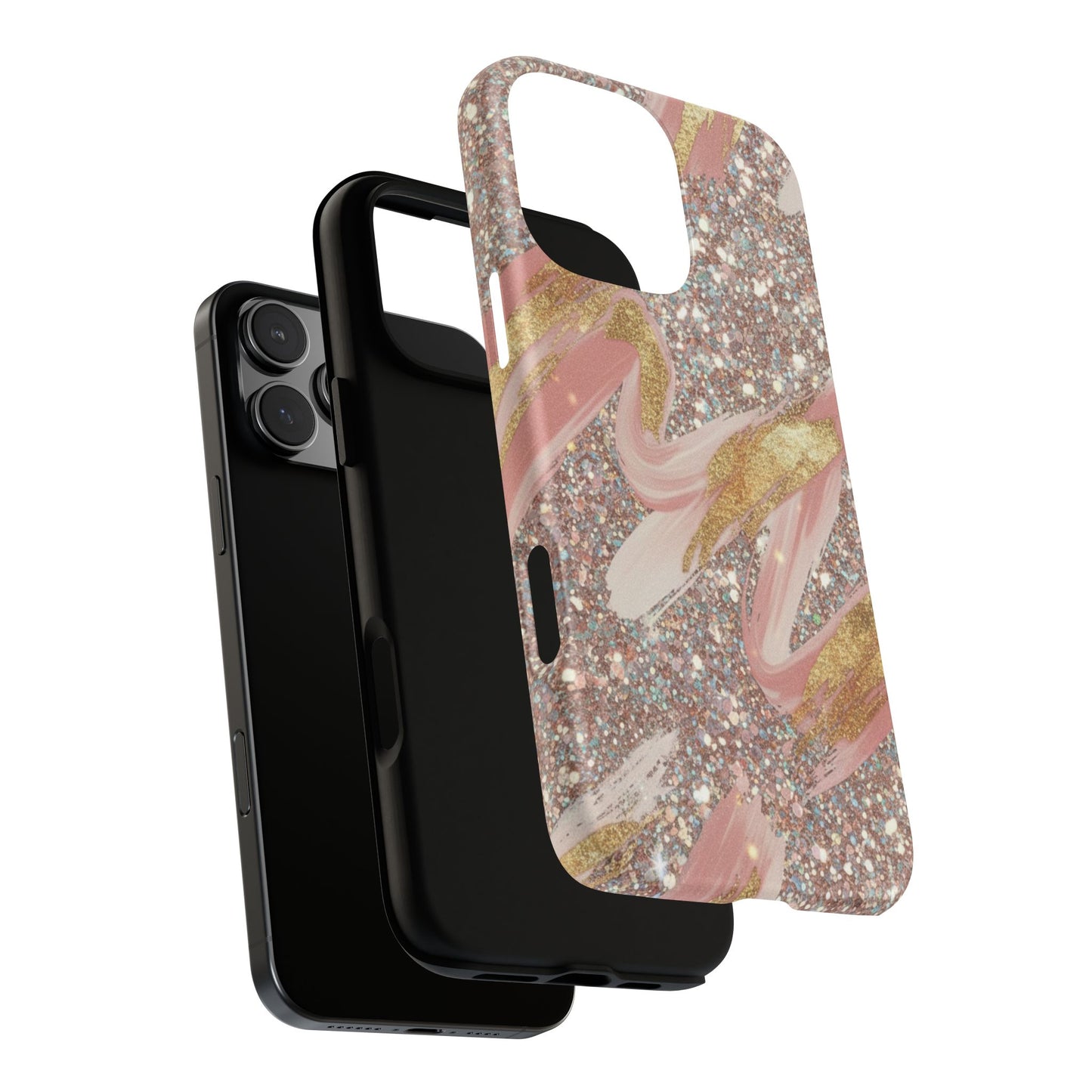 Glitter Blush Marble Phone Case — Pink Gold Swirl Tough Case