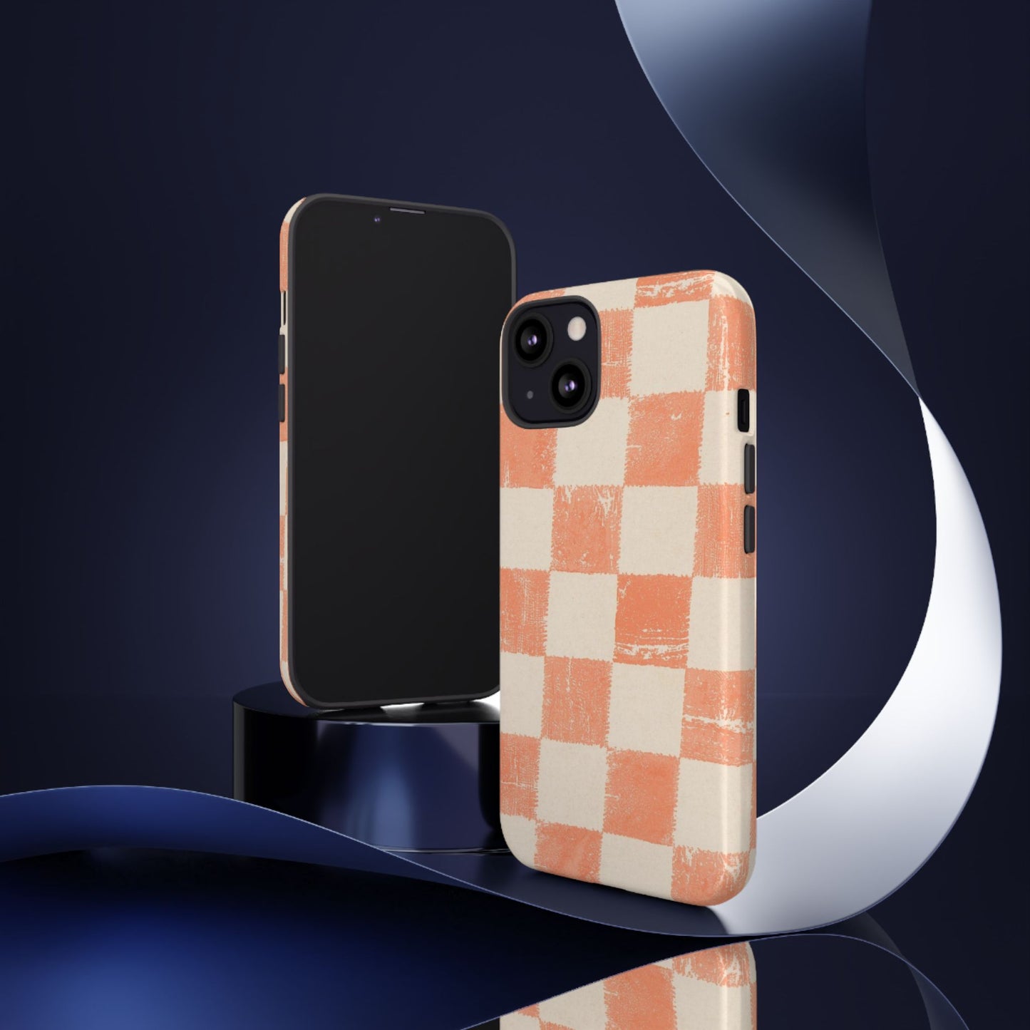 Peach Checkerboard Tough Phone Case — Retro Distressed Grid Design
