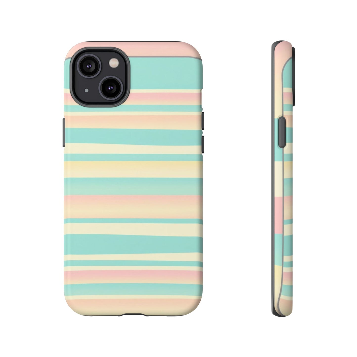 Pastel Striped Tough Phone Case — Mint, Peach & Cream Protective Cover