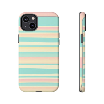 Pastel Striped Tough Phone Case — Mint, Peach & Cream Protective Cover