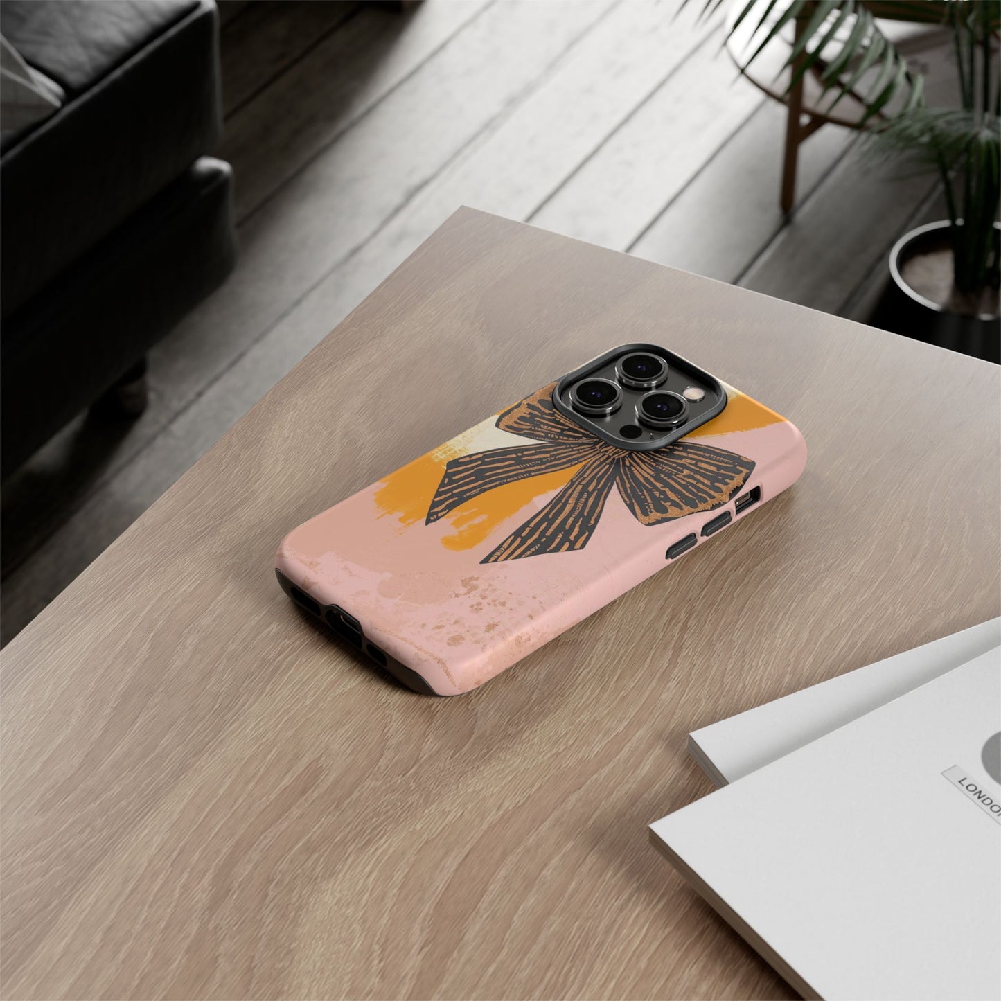 Bow Brushstroke Tough Phone Case — Pink & Mustard