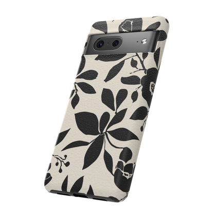Black Floral Pattern Phone Case — Monochrome Botanical Tough Case