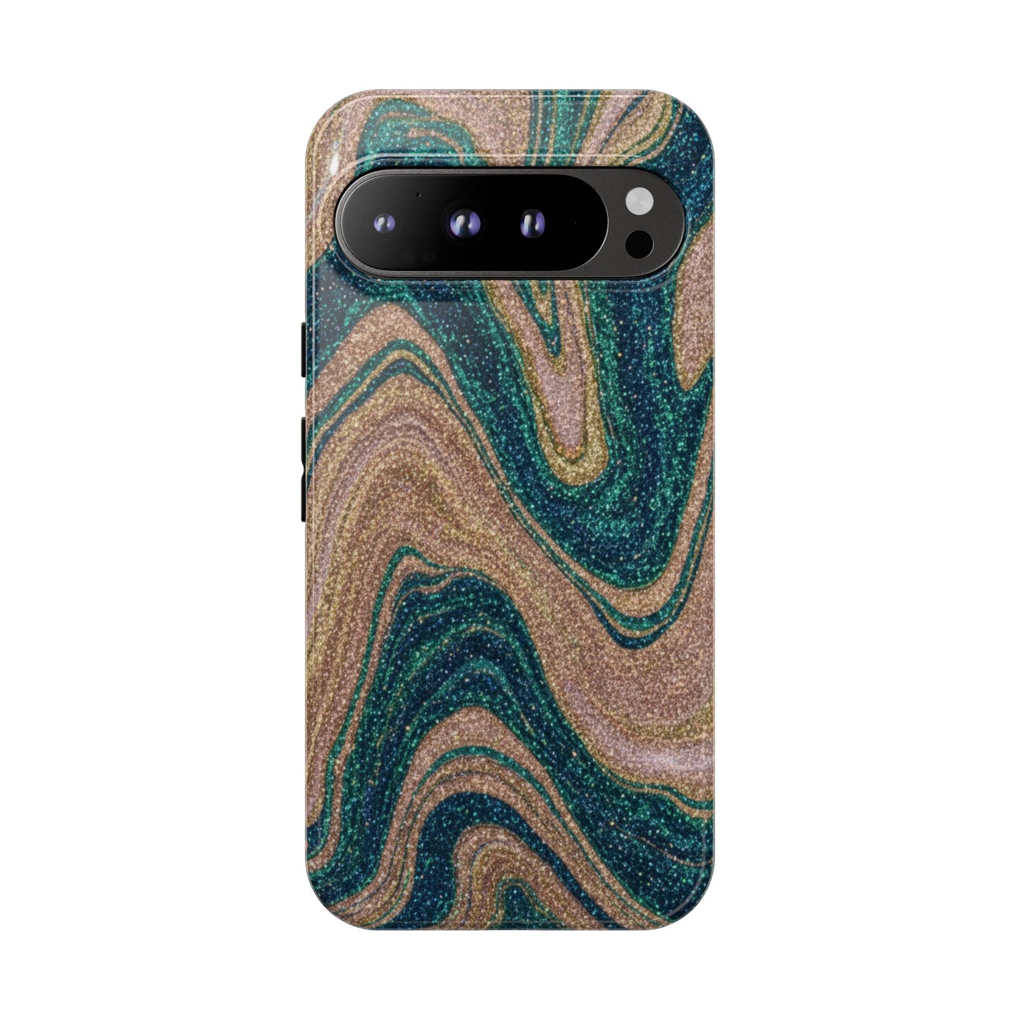 Marbled Teal & Gold Phone Case — Glitter Swirl Tough Case
