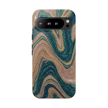 Marbled Teal & Gold Phone Case — Glitter Swirl Tough Case