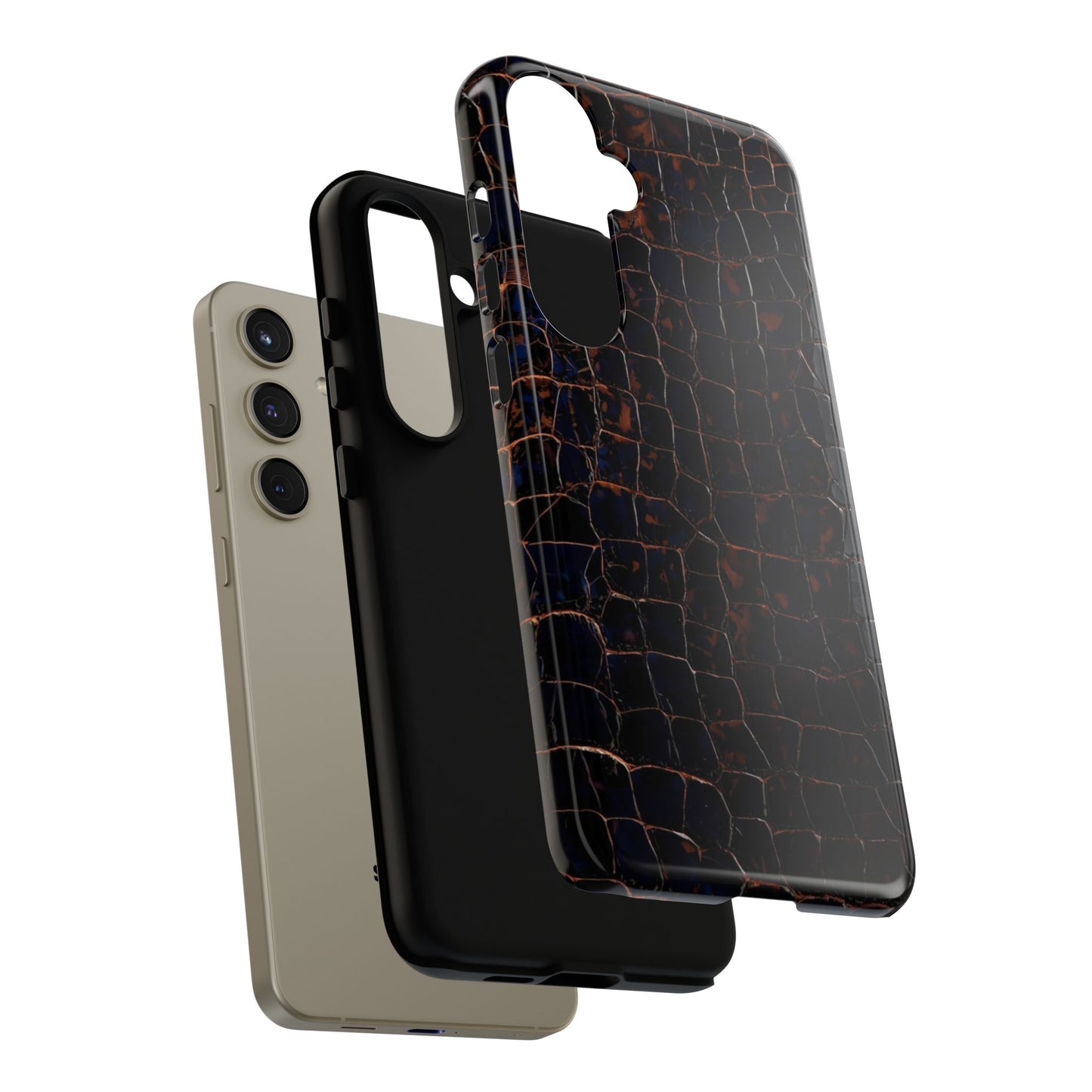 Croc-Embossed Tough Phone Case — Shockproof Black Alligator Texture