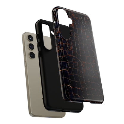 Croc-Embossed Tough Phone Case — Shockproof Black Alligator Texture