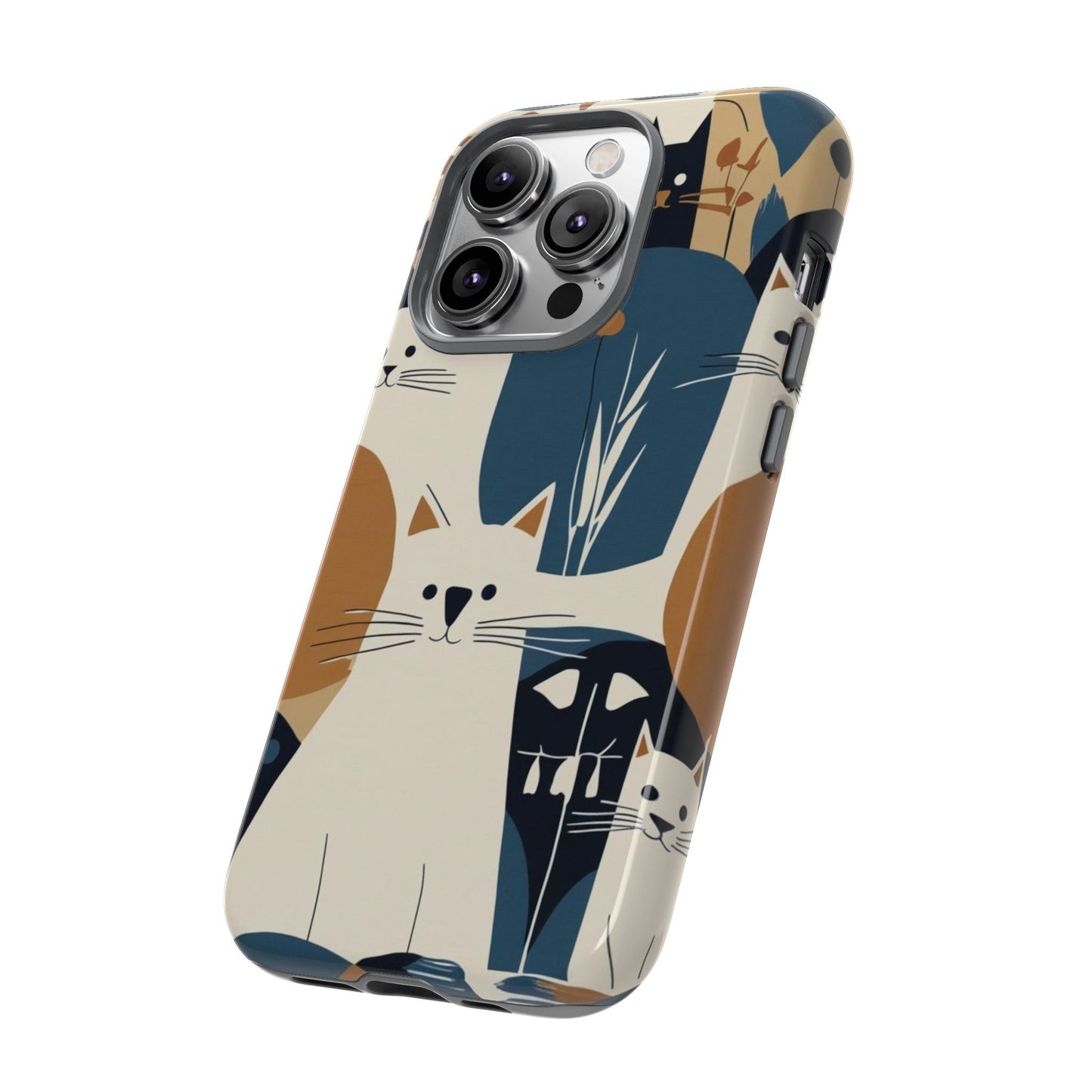 Cat Pattern Phone Case – Retro Abstract Cats Protective iPhone Cover
