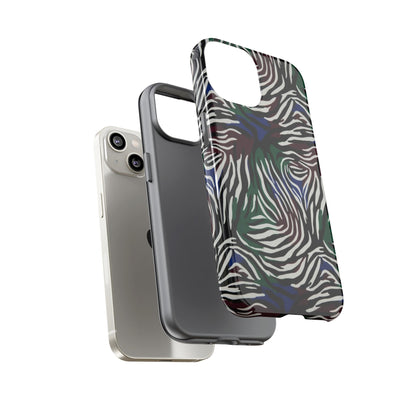 Zebra Camo Tough Phone Case – Green & Blue Animal Print Protective Cover